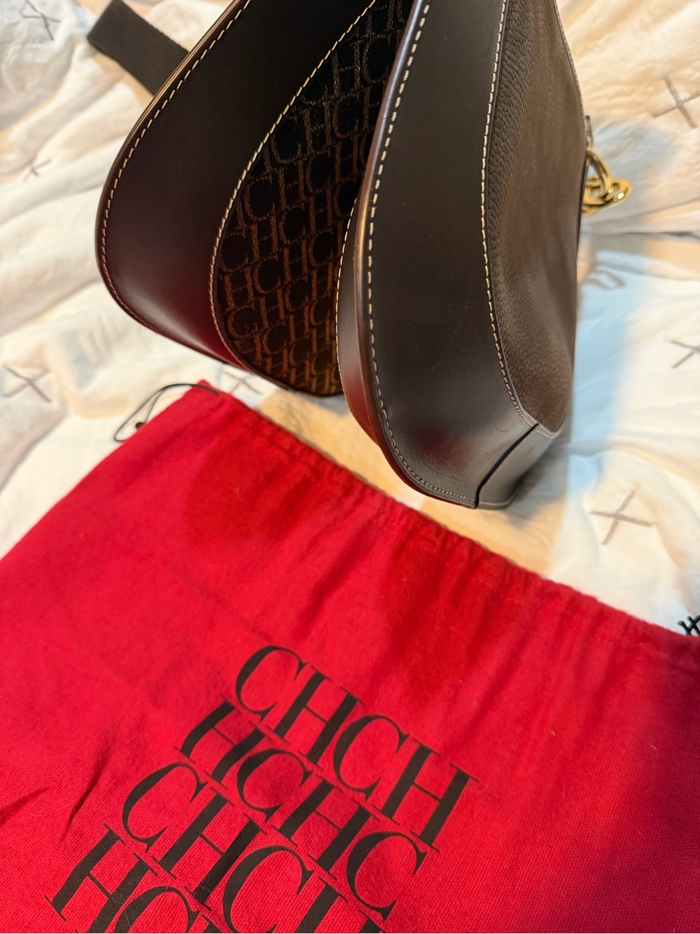 Carolina Herrera Dark Brown Monogram Castanuela Bag - Picture 11 of 17